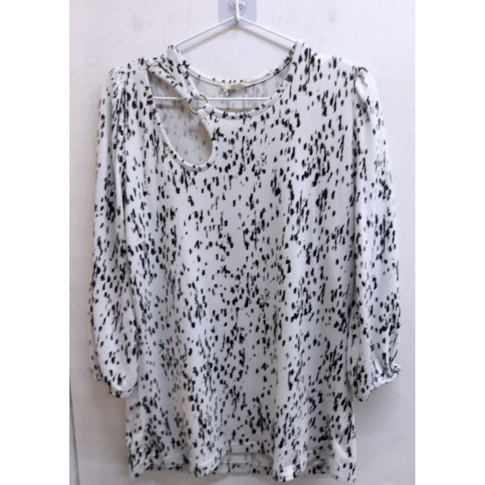 Como Blu Leopard Animal Print Knit Crew Neck Top Black White Sz M